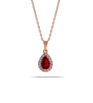 Lal Rose Gümüş Mini Damla Kolye 7041 (Kırmızı)