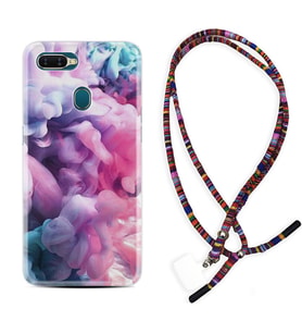 Oppo A5S A15 A16 A54 A55 A73 A74 Kılıf Boyun Asklı Rasta Silikon Pink Cloud 1305