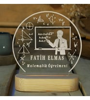 Kişiye Özel Erkek Matematik Öğretmenine Özel Kişiye Özel LED Işıklı Ahşap Masa İsimliği (Şeffaf)
