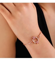 925 Ayar Gümüş Rose Pembe Çiçek Kadın Bileklik