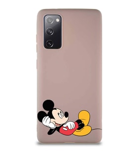 Samsung Galaxy S20 FE Soft Premier Kapak Mickey Mouse-F Tasarımlı Silikon Kılıf - Pudra (Şeffaf)