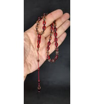 ATEŞ KEHRİBAR TESBİH KIRMIZI-ŞEFFAF RENK BEYZİ KESİM T-427 (Çok Renkli)