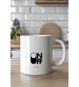 On Off Tasarımlı 330ml Baskılı Beyaz Seramik Kupa Bardak
