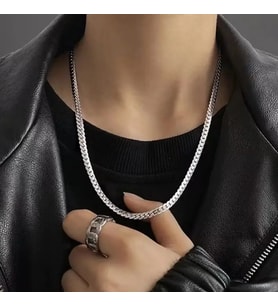 Silver Ezme Yassı Yılan Çelik Unisex Kolye 65cm (Gümüş)