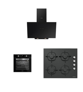 Silverline Siyah Ankastre Set BO6502W02 Fırın CS5335W02 Cam Ocak 3481 Davlumbaz 3'lü Set