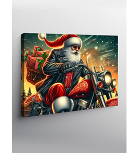 Kanvas Tablo Motorla Hediye Dağıtan Noel Baba