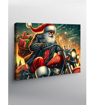 Kanvas Tablo Motorla Hediye Dağıtan Noel Baba