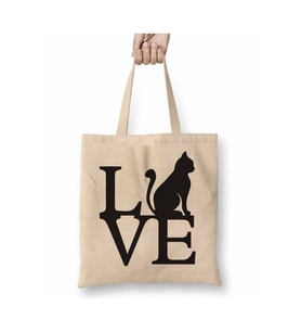 Love Cat Kedi Beyaz Bez Çanta Uzun Saplı Alışveriş Çantası Plaj Çantası