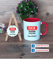 Hukuk Okuduğumu Söylemiş Miydim Kupa Bardak Kırmızı ve Ahşap Anahtarlık Hediye (Model 1)