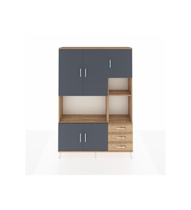 Arges Dolap 9 Raflı 3 Çekmeceli 5 Kapaklı 132x30x195 Çam-Antrasit/Çam
