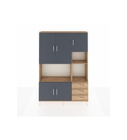 Arges Dolap 9 Raflı 3 Çekmeceli 5 Kapaklı 132x30x195 Çam-Antrasit/Çam