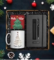 Yılbaşına Özel Tasarımlı Kupa & Kişiye Özel Defter & Deri Kılıflı Touch Pen Kalem & Yılbaşı Kartı Seti