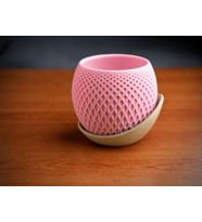 3D Baskı Küre Saksı - Kafes Dokulu İki Parçalı Dekoratif Saksı - Pembe-Bej
