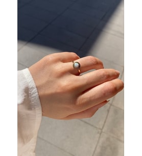 Onseva Kuyumculuk 14 Ayar Altın Mistik Oval Opalit Taşlı Yüzük (Gold)