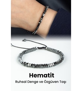 Hematit Doğal Taş Füme Köşeli Rondela Kesim Makrome Bileklik