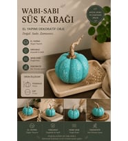 El Yapımı Wabi-Sabi Turkuaz Süs Kabağı  Kırılmaz Dekoratif Obje 15x11 cm