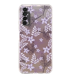 PrintiFy Huawei Psmart 2021 Uyumlu Kamera Korumalı Floral Lila Tasarımlı Şeffaf Silikon Kılıf