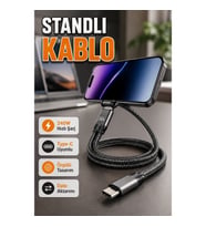 240W Örgülü Type-C Şarj ve Data Kablosu – Telefon Standlı Tasarım