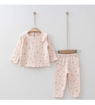 BabyŞen %100 Organik Pamuk Çiçek Desenli ( Alt - Üst ) 2'li Takım Kız Bebek, Çocuk 3-6, 6-9, 9-12, 12-18 Ay (Açık Pembe)