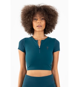 Maraton SlimFit Kadın Bisiklet Yaka  Turkuaz Crop Top