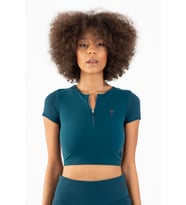 Maraton SlimFit Kadın Bisiklet Yaka  Turkuaz Crop Top