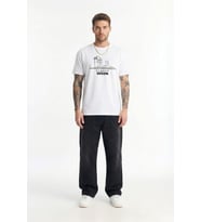 Erkek Bisiklet Yaka %100 Pamuk Didim Baskılı Kısa Kollu T-shirt (Beyaz)