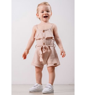 Bebek Çocuk Pamuklu İp Askılı Rahat Tulum Salopet Trend Moda Alt Üst Takım Tulum (Pudra)