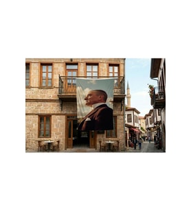 Mustafa Kemal Atatürk Yan Portre Poster Bayrak Premium Raşel Kumaş 300x450cm ATA71