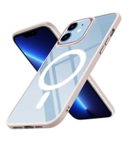 Coverzone iPhone 12 ile uyumlu K?l?f Wireless ?arj �zellikli Metal buton Z-Krom MagSafe ile uyumlu ?effaf Transparan Double Color Silikon Kapak Pembe A�?k