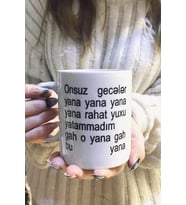 Onsuz Geceler Yana Yana Beyaz Porselen Kupa Bardak