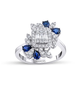 1.40 Karat Baget Safir Pırlanta Yüzük
