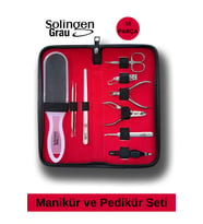 Premium 10 Parça Manikür ve Pedikür Seti, Deri Çantalı, Paslanmaz Çelik