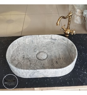 Gümüş Traverten Gizli Giderli Oval Dizayn Lavabo