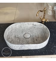 Gümüş Traverten Gizli Giderli Oval Dizayn Lavabo