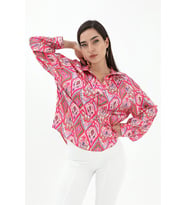 Reglan Kol Baskılı Saten Gömlek - Pembe