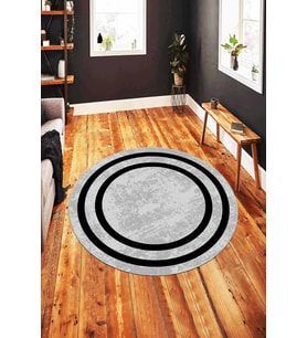 Gri Çerçeveli Kaymaz Tabanlı Yıkanabilir Yuvarlak Halı AR417 - 100 x 100 cm
