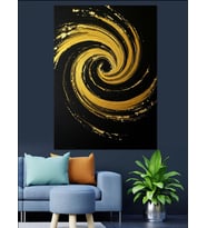 Altın Sarı Spiral Sanatı Dekoratif Kanvas - Mdf Ahşap Tablo