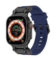 Watch 7 45mm KRD-101 Titanyum Metal Başlıklı Silikon Kordon (Siyah-Mavi)