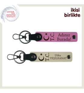 Sevgiline Ay Yıldız Ve TC Işığında Anlamlı Hediye – Kişiye Özel Anahtarlık Seti 2'li, Pembe-S Kahve