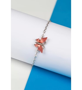 Pembe Opal Rodyumlu 925 Ayar Gümüş Kelebek Bayan Bileklik