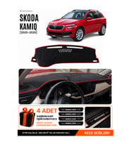 SKODA KAMIQ (2020-2025) Uyumlu Torpido Örtüsü Torpido Kılıfı - Siyah Kırmızı