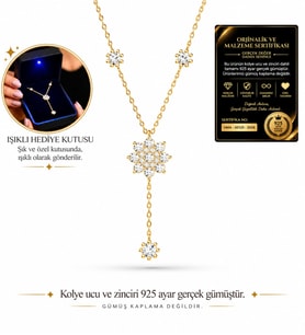 925 Ayar Gümüş Gold Sallantılı Kolye - Büyük Boy LED Işıklı Takı Kutulu