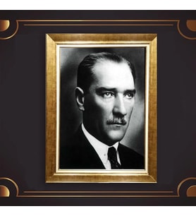 Altın Varaklı Çerçeveli Paspartulu Atatürk Tablo z5054 (Gold)
