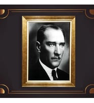 Altın Varaklı Çerçeveli Paspartulu Atatürk Tablo z5054 (Gold)