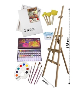 Akrilik Boya Resim Başlangıç Seti Maries 12 Renk Akrilik Boya Şövalye 2 Tuval 25x35 Fırça Spatula Şövale 