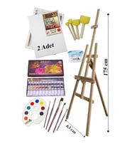 Akrilik Boya Resim Başlangıç Seti Maries 12 Renk Akrilik Boya Şövalye 2 Tuval 25x35 Fırça Spatula Şövale 