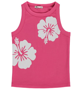 Civil Girls Hibiskus Çiçek Baskılı Askılı 10-13 Yaş Tişört - Fusya