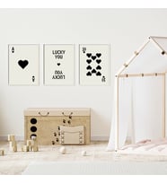 Siyah Kartlar Duvar Tablosu Çerçeveli 3'lü Set Beyaz Renk 30 x 42 Boyut/Ebat (Standart)