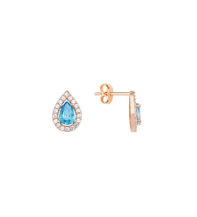 Rose Gümüş Aqua Damla İğne Küpe