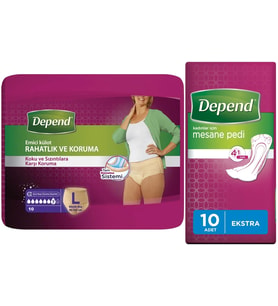 Depend Emici Külot Lohusa Pedi L - Large - Büyük Kadın (10 Lu)+Mesane Pedi Kadın Ekstra (10 Lu)